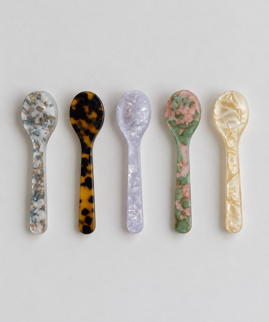 Set of five marbled acrylic ice cream spoons